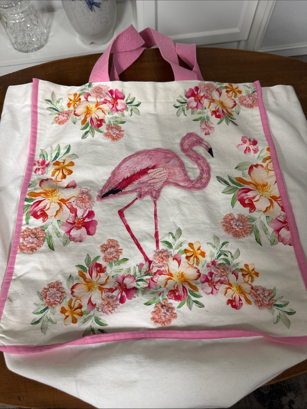 Pink Flamingo Floral Tote Bag